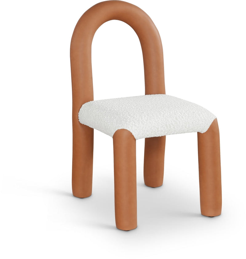 Amari Vegan Leather and Boucle Fabric Upholstered Dining Chair in Cognac, Set of 2 - 11065Cognac-C