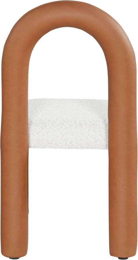 Amari Vegan Leather and Boucle Fabric Upholstered Dining Chair in Cognac, Set of 2 - 11065Cognac-C