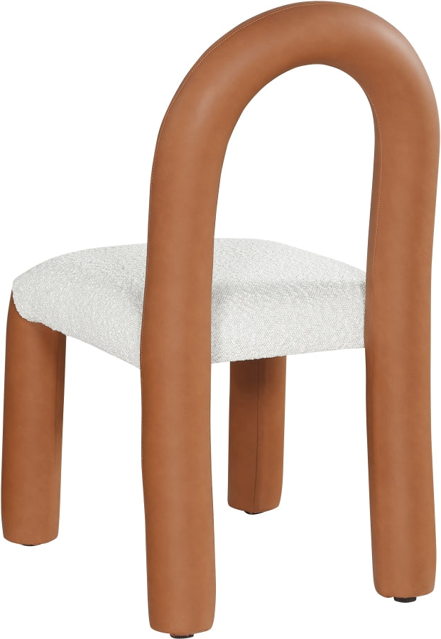 Amari Vegan Leather and Boucle Fabric Upholstered Dining Chair in Cognac, Set of 2 - 11065Cognac-C