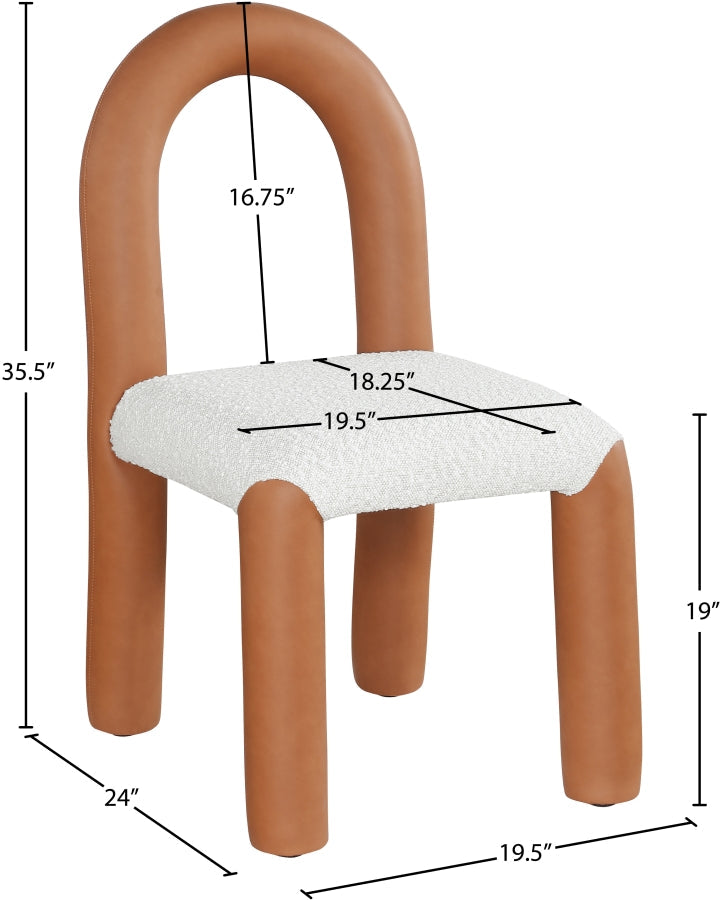 Amari Vegan Leather and Boucle Fabric Upholstered Dining Chair in Cognac, Set of 2 - 11065Cognac-C