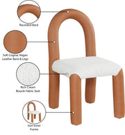 Amari Vegan Leather and Boucle Fabric Upholstered Dining Chair in Cognac, Set of 2 - 11065Cognac-C