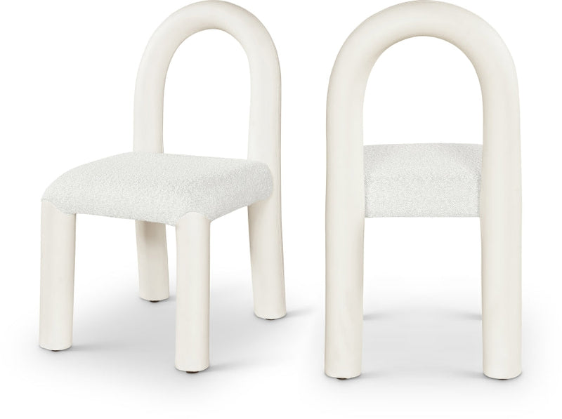 Amari Vegan Leather and Boucle Fabric Upholstered Dining Chair in Cream, Set of 2 - 11065Cream-C