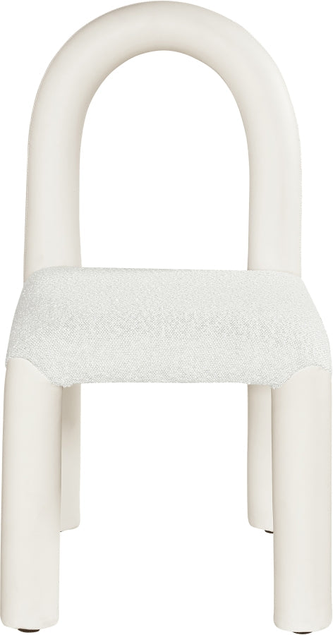 Amari Vegan Leather and Boucle Fabric Upholstered Dining Chair in Cream, Set of 2 - 11065Cream-C