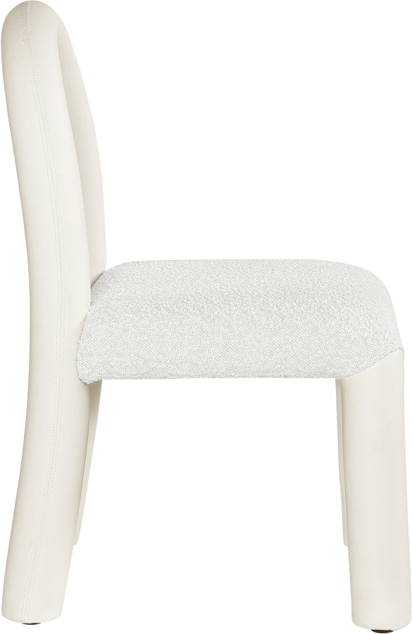 Amari Vegan Leather and Boucle Fabric Upholstered Dining Chair in Cream, Set of 2 - 11065Cream-C