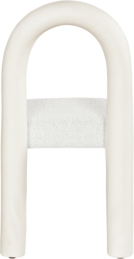 Amari Vegan Leather and Boucle Fabric Upholstered Dining Chair in Cream, Set of 2 - 11065Cream-C