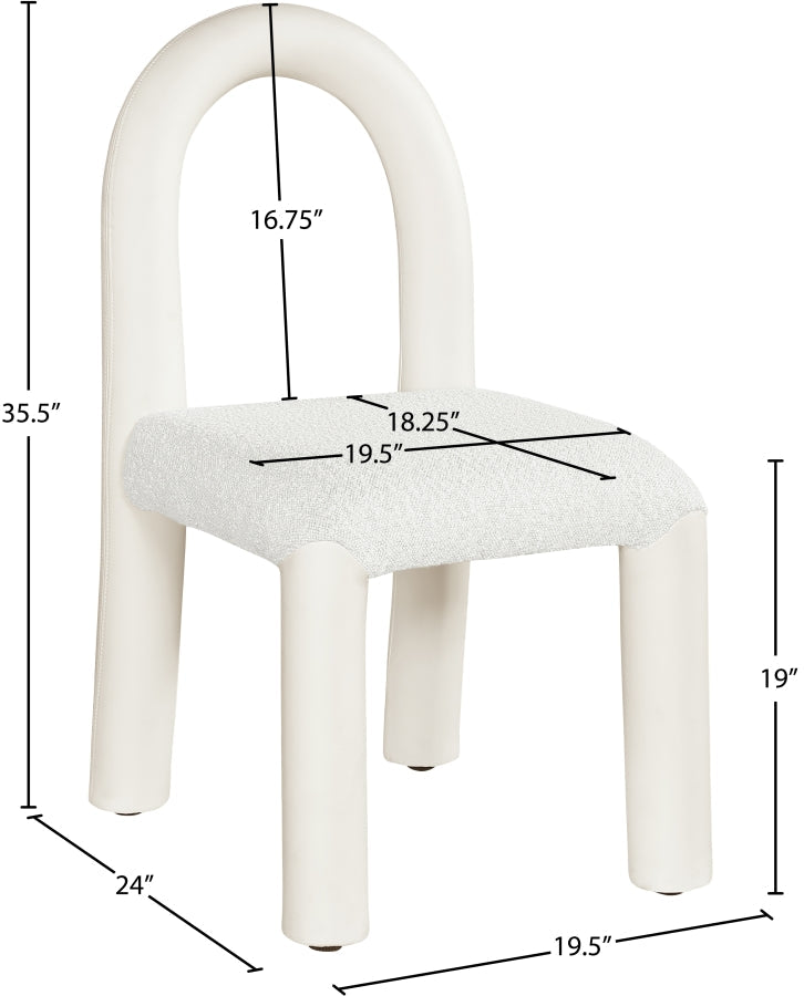Amari Vegan Leather and Boucle Fabric Upholstered Dining Chair in Cream, Set of 2 - 11065Cream-C