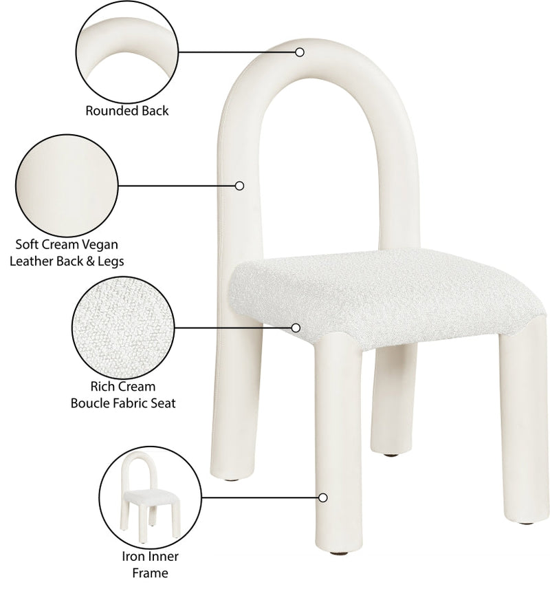 Amari Vegan Leather and Boucle Fabric Upholstered Dining Chair in Cream, Set of 2 - 11065Cream-C