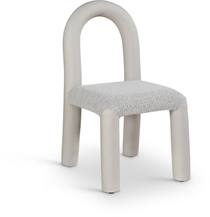 Amari Vegan Leather and Boucle Fabric Upholstered Dining Chair in Taupe, Set of 2 - 11065Taupe-C