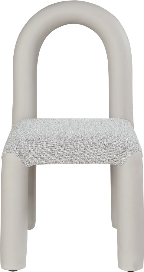 Amari Vegan Leather and Boucle Fabric Upholstered Dining Chair in Taupe, Set of 2 - 11065Taupe-C