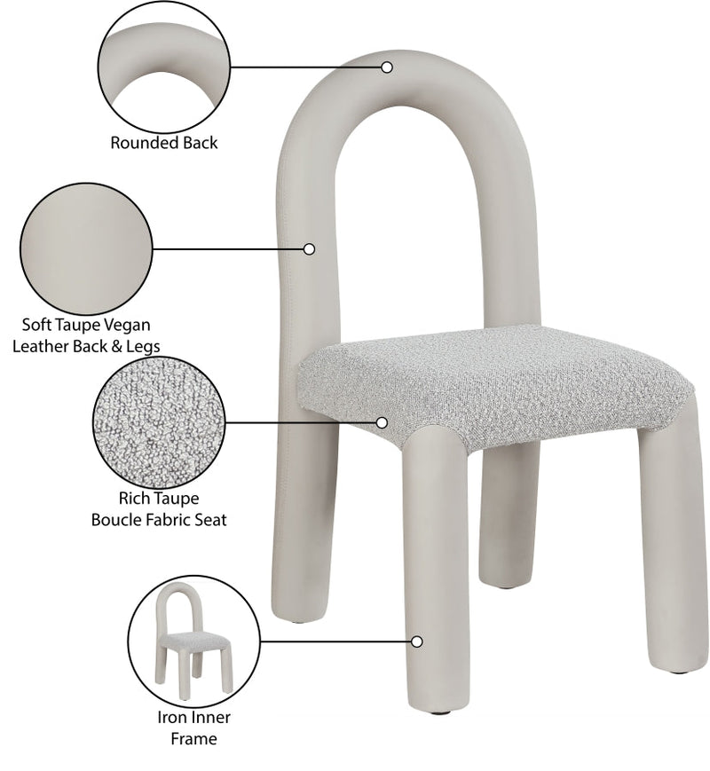 Amari Vegan Leather and Boucle Fabric Upholstered Dining Chair in Taupe, Set of 2 - 11065Taupe-C