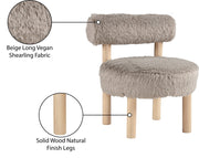 Ambre Vegan Shearling Fabric Upholstered Accent Chair in Beige - 33064Beige