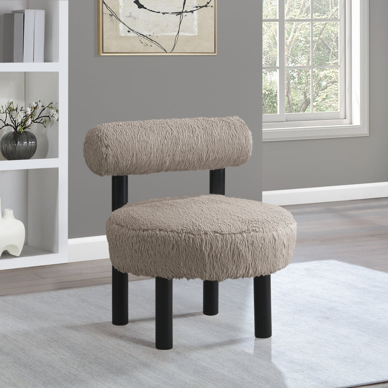Ambre Vegan Shearling Fabric Upholstered Accent Chair in Beige - 33065Beige