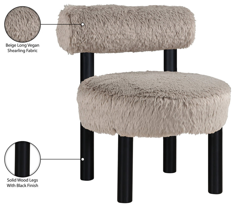 Ambre Vegan Shearling Fabric Upholstered Accent Chair in Beige - 33065Beige