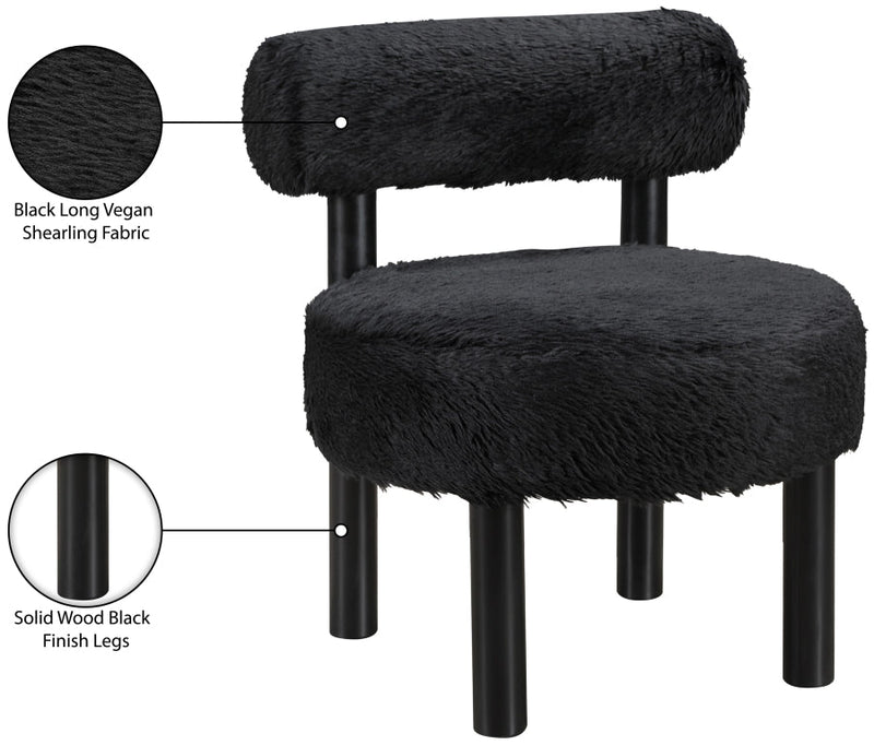 Ambre Vegan Shearling Fabric Upholstered Accent Chair in Black - 33065Black
