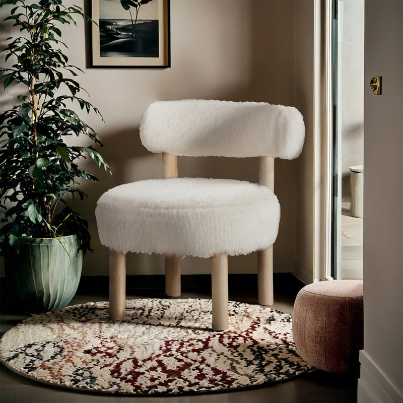 Ambre Vegan Shearling Fabric Upholstered Accent Chair in Cream - 33064Cream