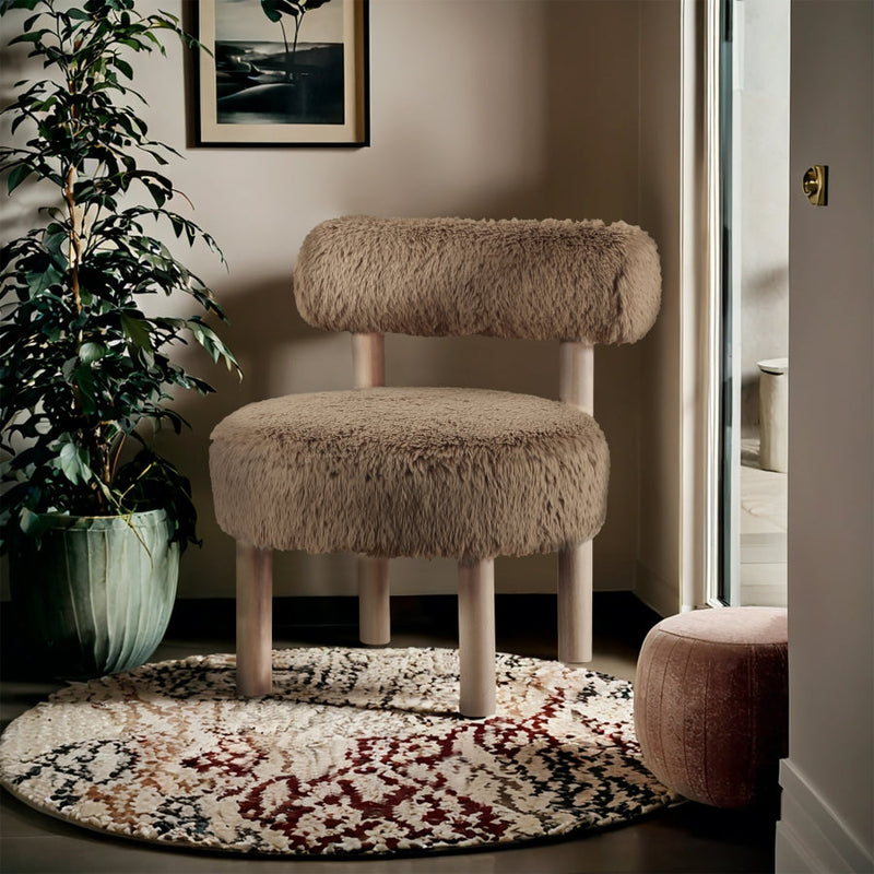 Ambre Vegan Shearling Fabric Upholstered Accent Chair in Natural - 33064Tan