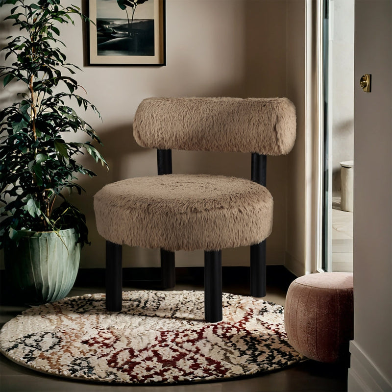 Ambre Vegan Shearling Fabric Upholstered Accent Chair in Natural - 33065Tan