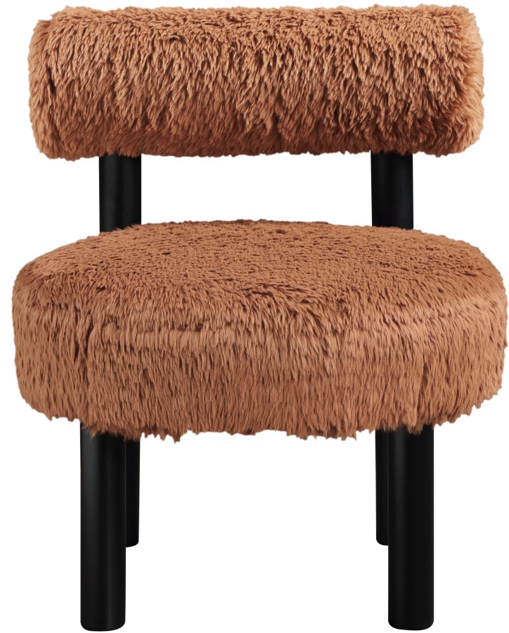 Ambre Vegan Shearling Fabric Upholstered Accent Chair in Saddle - 33065Saddle