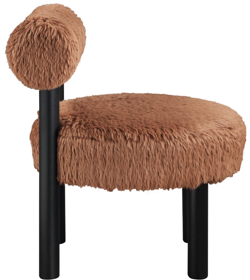 Ambre Vegan Shearling Fabric Upholstered Accent Chair in Saddle - 33065Saddle