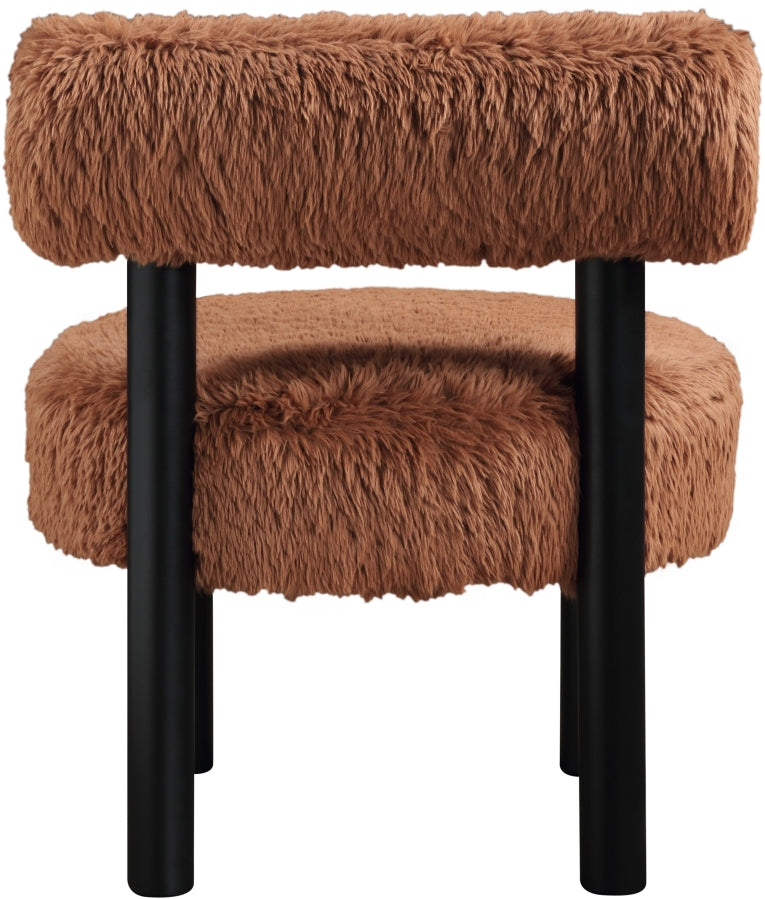 Ambre Vegan Shearling Fabric Upholstered Accent Chair in Saddle - 33065Saddle