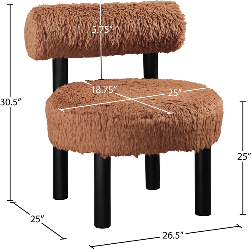 Ambre Vegan Shearling Fabric Upholstered Accent Chair in Saddle - 33065Saddle