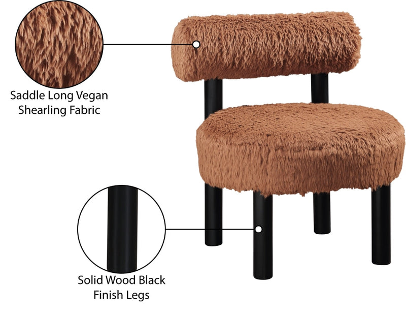 Ambre Vegan Shearling Fabric Upholstered Accent Chair in Saddle - 33065Saddle