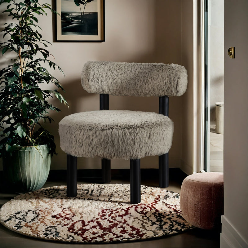 Ambre Vegan Shearling Fabric Upholstered Accent Chair in Taupe - 33065Taupe