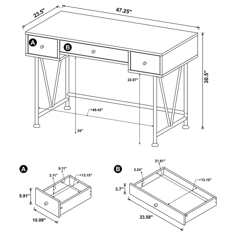 Analiese 47-inch 3-drawer Writing Desk Rustic Nutmeg - 801541