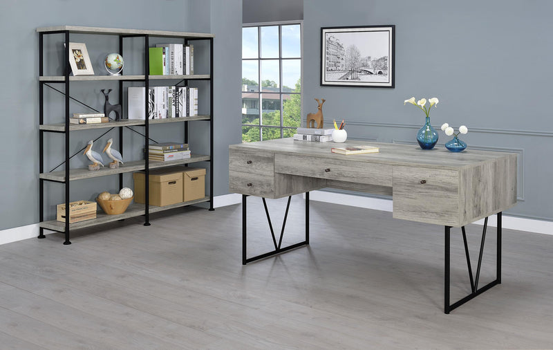 Analiese 63-inch 4-shelf Double Bookshelf Grey Driftwood - 801544
