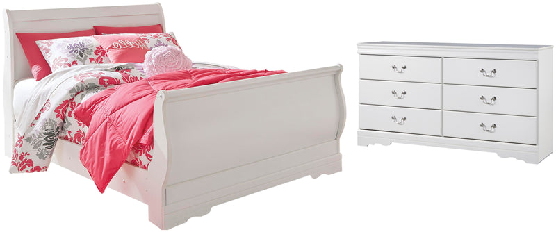 Anarasia Full Sleigh Bed with Dresser in White - PKG002583