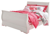 Anarasia Full Sleigh Bed with Mirrored Dresser and Chest in White - PKG002586