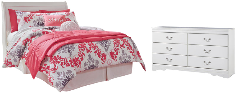 Anarasia Full Sleigh Headboard and Dresser in White - PKG002571