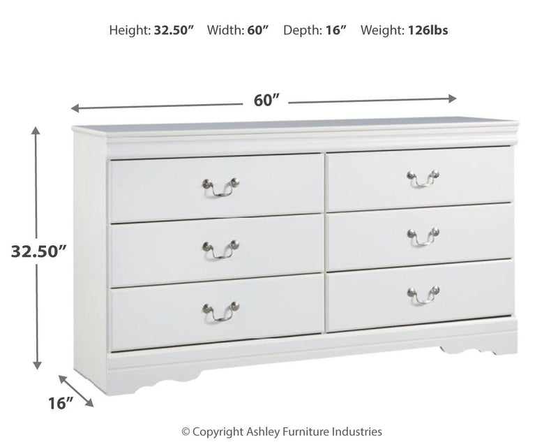 Anarasia Full Sleigh Headboard and Dresser in White - PKG002571