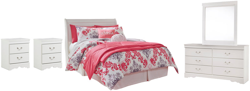 Anarasia Full Sleigh Headboard, Dresser, Mirror and 2 Nightstands in White - PKG002573