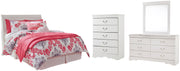 Anarasia Full Sleigh Headboard, Dresser, Mirror and Chest in White - PKG002574