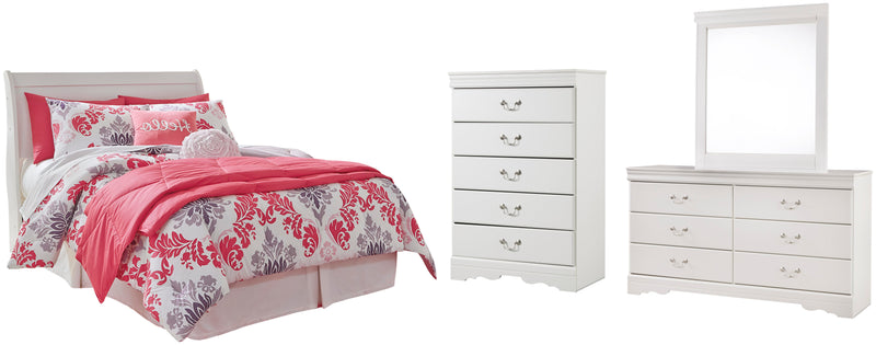 Anarasia Full Sleigh Headboard, Dresser, Mirror and Chest in White - PKG002574