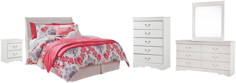 Anarasia Full Sleigh Headboard, Dresser, Mirror, Chest and Nightstand in White - PKG002575