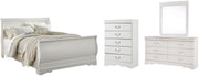 Anarasia Queen Sleigh Bed with Mirrored Dresser and Chest in White - PKG002592