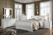Anarasia Queen Sleigh Bed with Mirrored Dresser and Chest in White - PKG002592