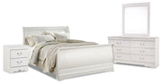 Anarasia Queen Sleigh Bed with Mirrored Dresser and Nightstand in White - PKG014133