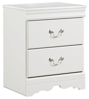 Anarasia Queen Sleigh Bed with Mirrored Dresser and Nightstand in White - PKG014133