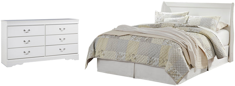 Anarasia Queen Sleigh Headboard and Dresser in White - PKG002559