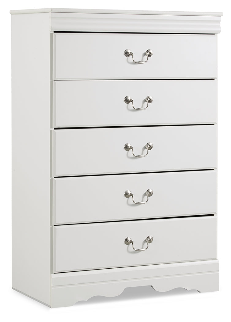Anarasia Queen Sleigh Headboard Bed with Mirrored Dresser, Chest and 2 Nightstands in White from Ashley - Luna Furniture