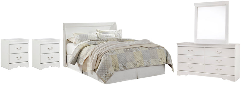 Anarasia Queen Sleigh Headboard, Dresser, Mirror and 2 Nightstands in White - PKG002561