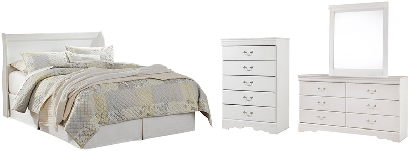 Anarasia Queen Sleigh Headboard, Dresser, Mirror and Chest in White - PKG002562