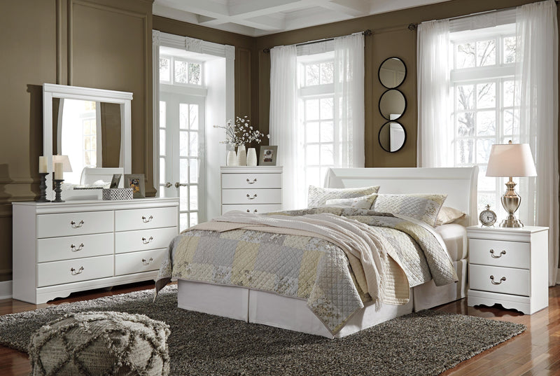 Anarasia Queen Sleigh Headboard, Dresser, Mirror and Chest in White - PKG002562