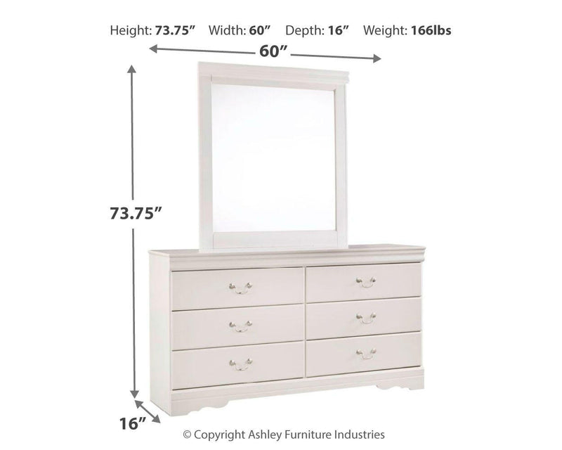 Anarasia Queen Sleigh Headboard, Dresser, Mirror and Chest in White - PKG002562