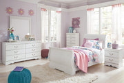 Anarasia Twin Sleigh Bed with Mirrored Dresser and 2 Nightstands in White - PKG002579