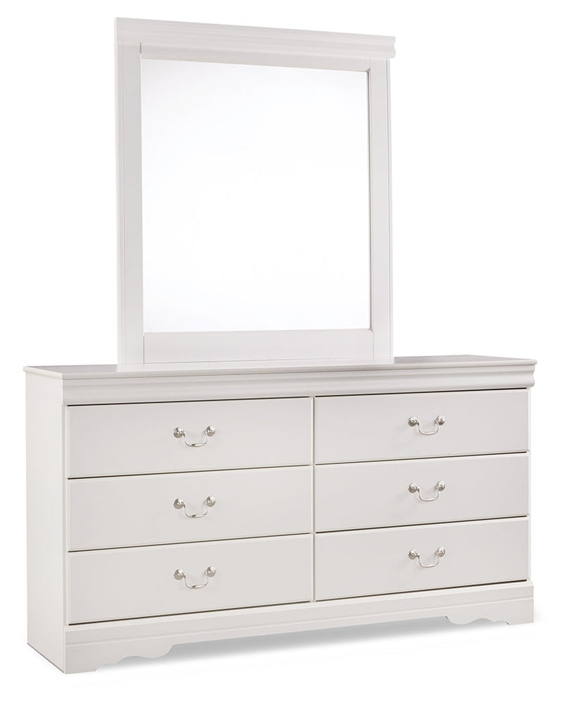 Anarasia Twin Sleigh Bed with Mirrored Dresser, Chest and Nightstand in White - PKG002581