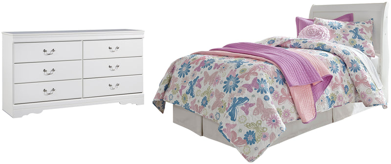 Anarasia Twin Sleigh Headboard and Dresser in White - PKG002553